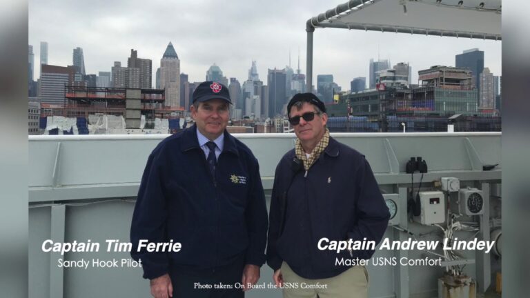 A Sandy Hook Pilot Delivers the USNS Comfort into New York Harbor